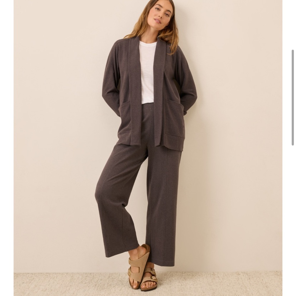NWT Pact Organic Airplane Pintuck Wide Leg Pant - Chocolate Heather - Large 26in - Picture 2 of 9